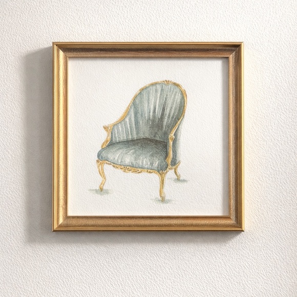 Other - Elegant Vintage Chair Art‎ Print Framed 10x10 Gold Frame Classic Home Decor